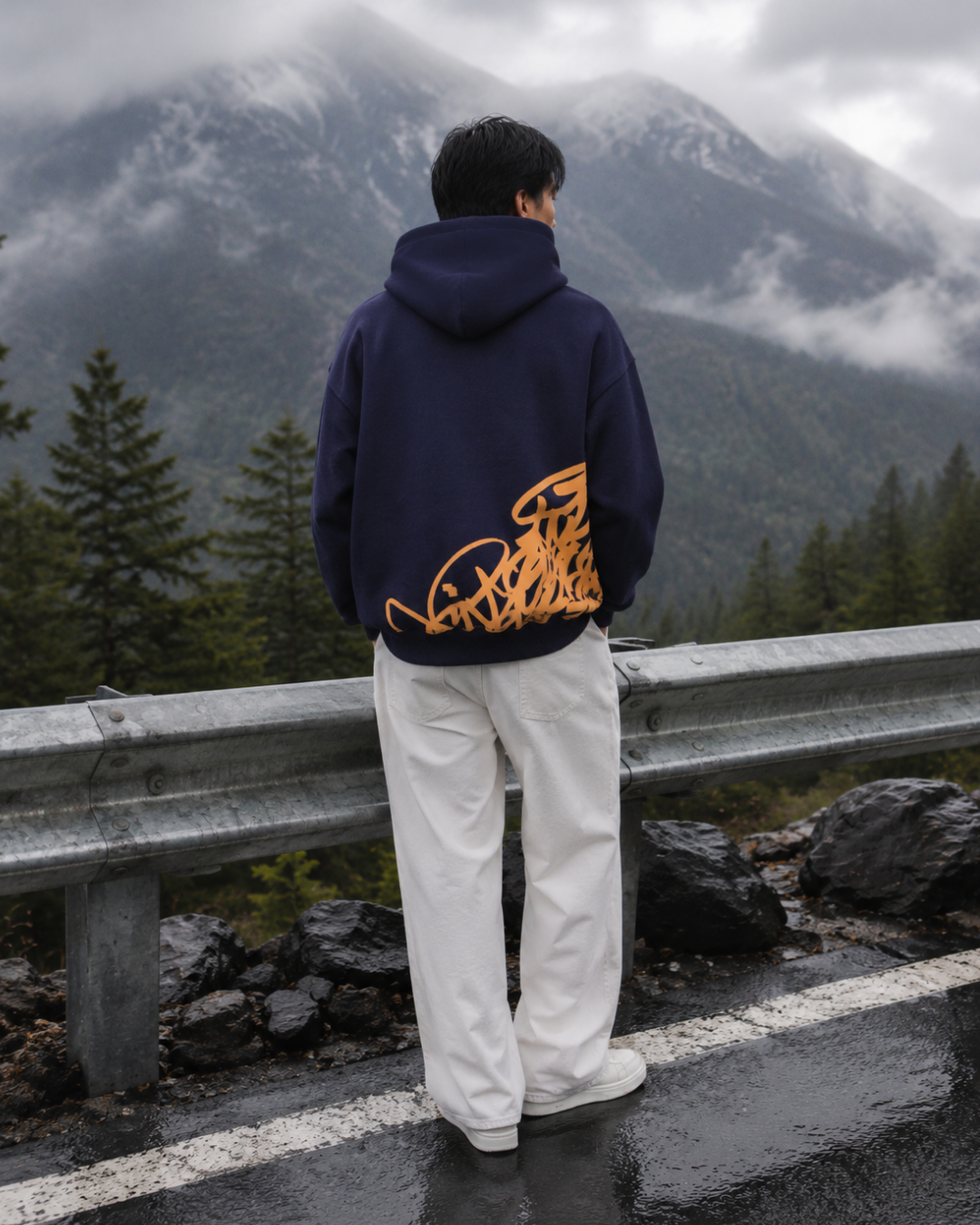 Golden Script Hoodie - Navy Blue