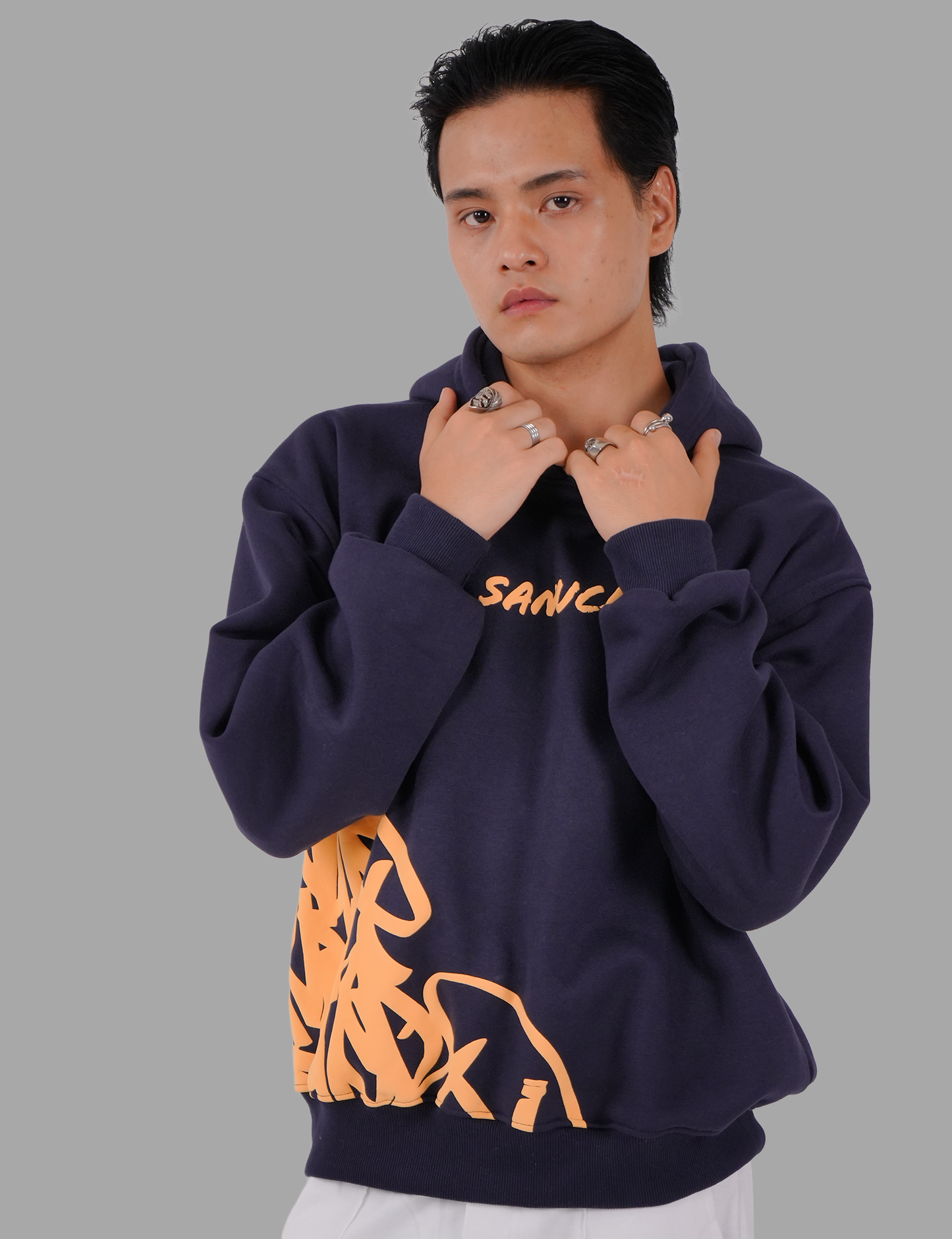 Golden Script Hoodie - Navy Blue